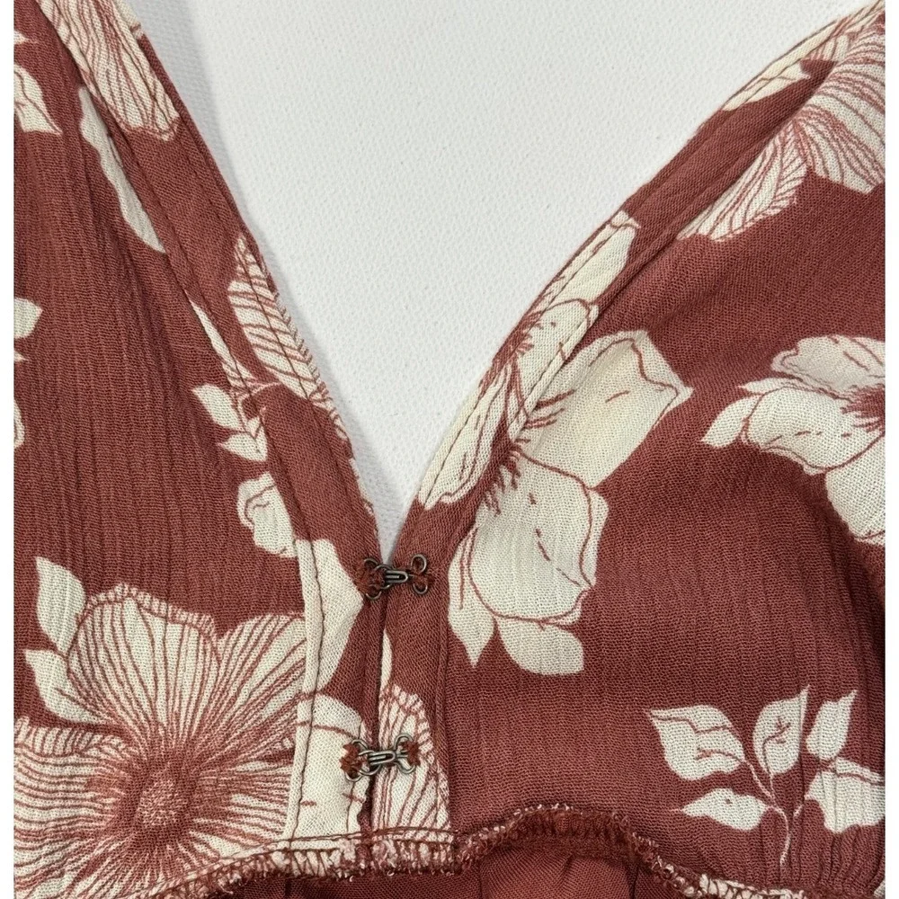 Abercrombie & Fitch Floral Maxi Dress M Rust Red Boho Tie Shoulder Deep V